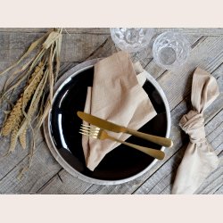 Chic Antique Stofserviet med striber, kamel, st med 4 stk