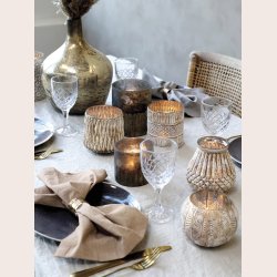 Chic Antique Stofserviet med striber, kamel, st med 4 stk