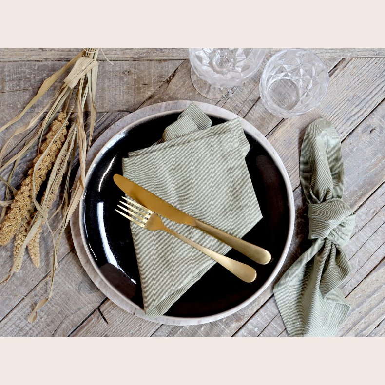 Chic Antique Stofserviet med striber, oliven, st med 4 stk