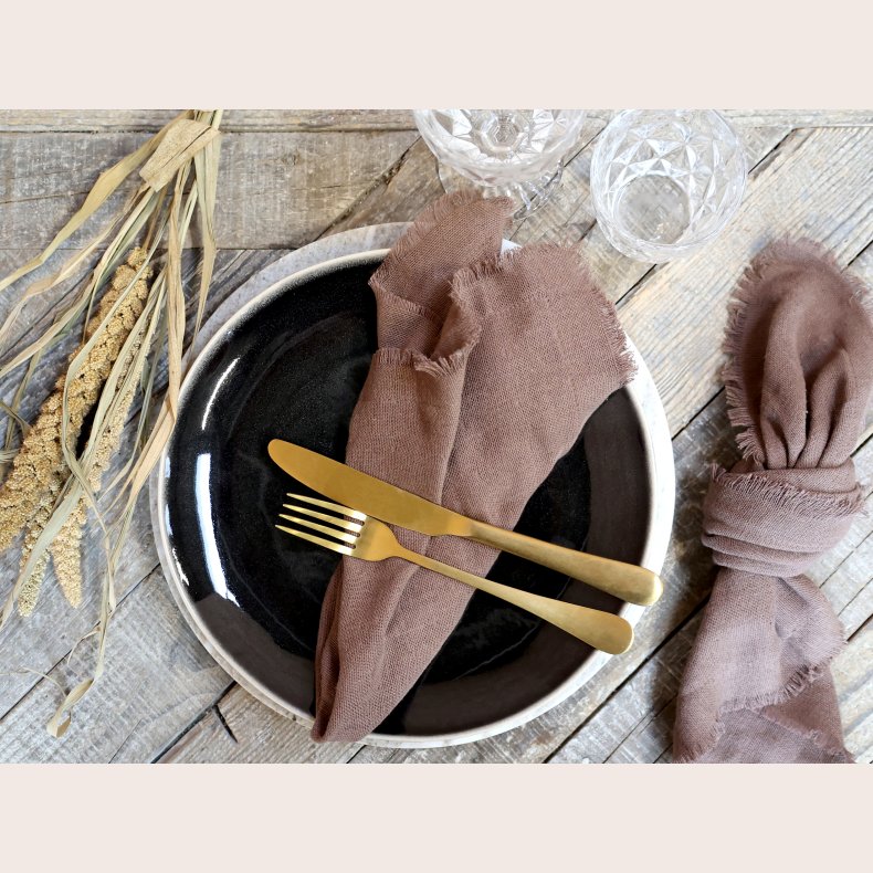 Chic Antique Stofserviet med revet kant, mocca, st med 4 stk