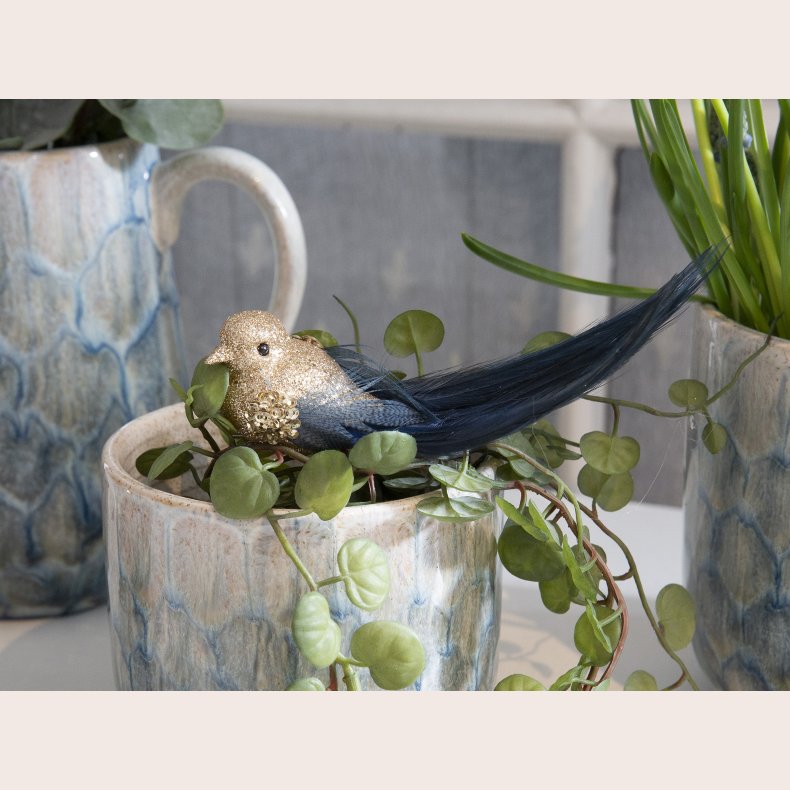 La Vida Dekofugl med clips guld/bl