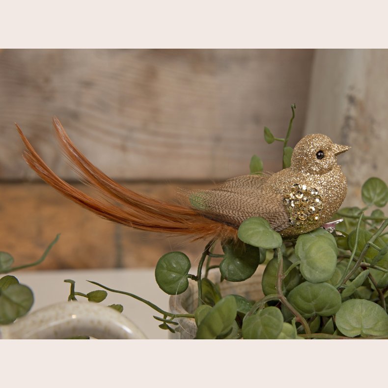 La Vida Dekofugl med clips guld/henna 