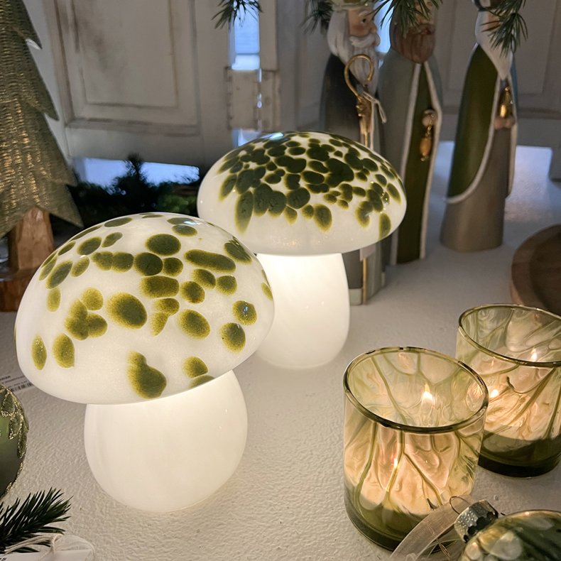 La Vida Grn Mushroom Glaslampe LED stor