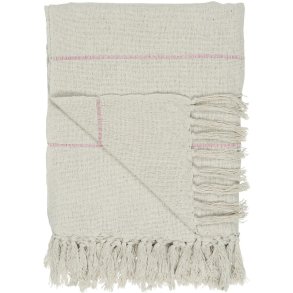 Ib Laursen Plaid Creme med pink striber p tvrs