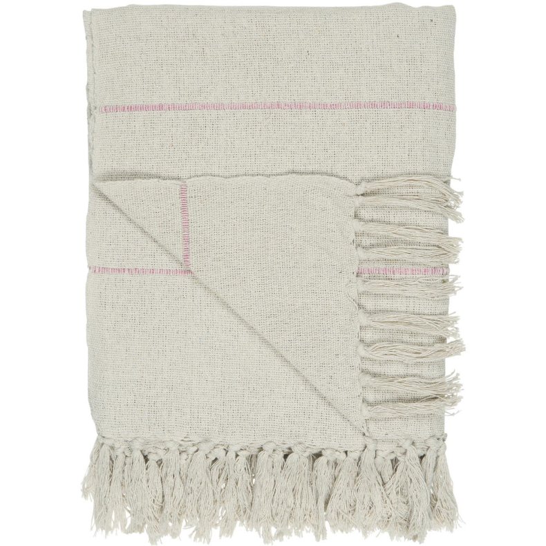 Ib Laursen Plaid Creme med pink striber p tvrs