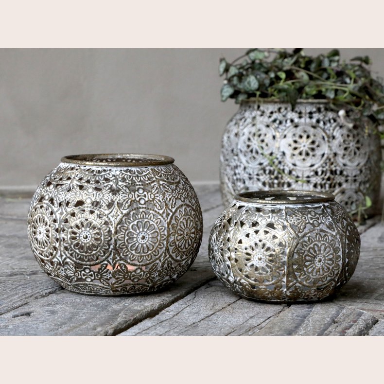 Chic Antique Fyrfadsstage st med mnster 2 stk