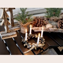 Chic Antique Krans med blade og 4 holdere til kertelys