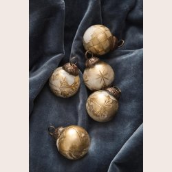 Ib Laursen Julekugle hvid/messinglook lille