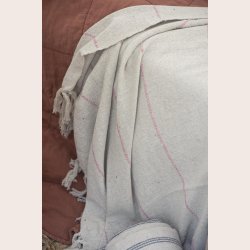 Ib Laursen Plaid Creme med pink striber p tvrs